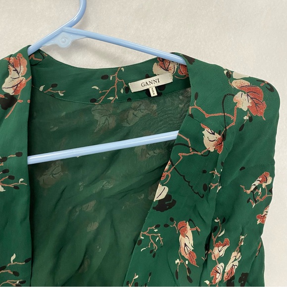 Ganni Marietta Georgette Floral Genuine Wrap Long Sleeve Dress size 40 - Picture 4 of 10